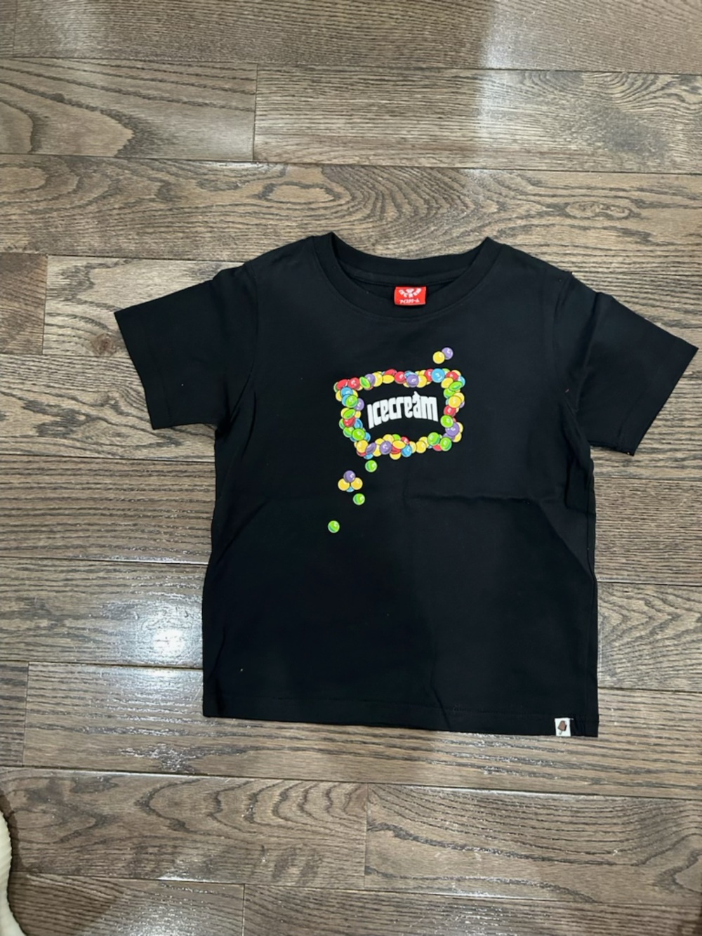 Icecream Black Tee with Multicolor Candy Dot Logo